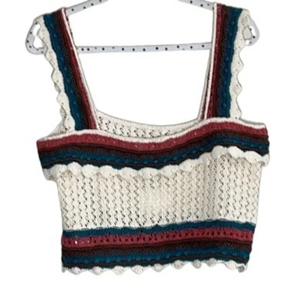 ZARA MULTICOLOR CROCHET KNIT CROP TANK TOP SIZE L NWT‎